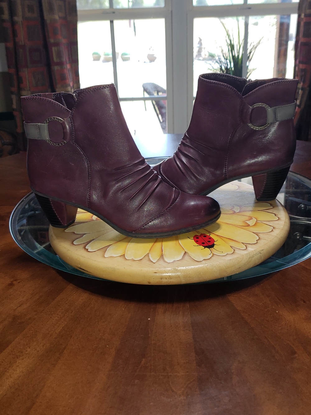 💘🖤EARTH HEELED ANKLE BOOTS BOOTIES DEEP PURPLE RED PRUNE LEATHER 9.5/41
